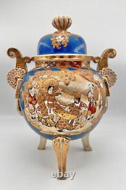14.5 Antique Japanese Meiji Koro Satsuma Gilt Paintings Porcelain Covered Urn