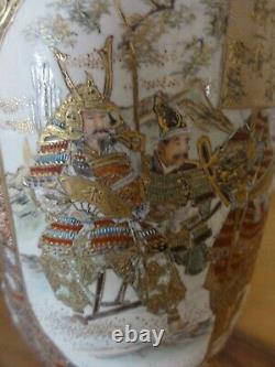 2 Japanese Meiji Period Satsuma Samurai Vases, signed