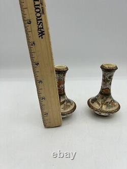 2-Japanese Satsuma Hand Painted Miniature Bottle Shaped Porcelain Vases Meiji