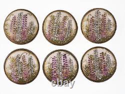 6 Meiji Japanese Satsuma Buttons 1 3/16 hand painted wisteria