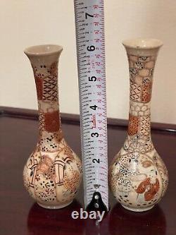 A pair Of Japanese Hand Printed Satsuma Porcelain Vases of Meiji Period