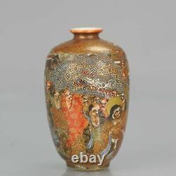Antique 19th C Japanese Satsuma vase Japan Arhat Figures Meiji Period