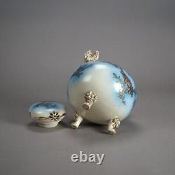 Antique Japanese Figural Satsuma Meiji Blue Footed Sensor Jar withKoi C1910