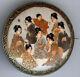 Antique Japanese Meiji Satsuma Porcelain Seated Geisha Figures Pin Brooch