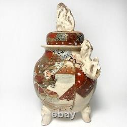 Antique Japanese Pottery Vase Jar Ginger Urn with Lid Satsuma Meiji Period Foo Dog