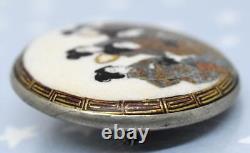 Antique Japanese SATSUMA Porcelain Meiji Period Geishas Gilt Brooch Pin Hallmark