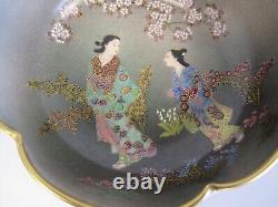 Antique Japanese Satsuma 2 Figures In A Garden 6 Bowl Meiji Period Japan
