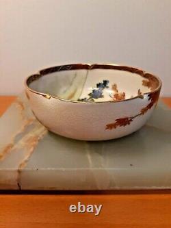Antique Japanese Satsuma Lobed Bowl Signed Shuzan Meiji Period Birds and Flowers