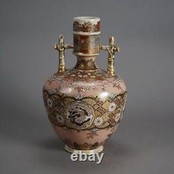 Antique Japanese Satsuma Meiji Pottery Bottle Vase C1910