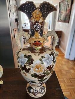 Antique Japanese Satsuma Samurai Warrior Urn Vase c. 1910 Meiji Period