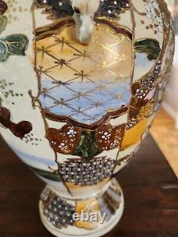 Antique Japanese Satsuma Samurai Warrior Urn Vase c. 1910 Meiji Period