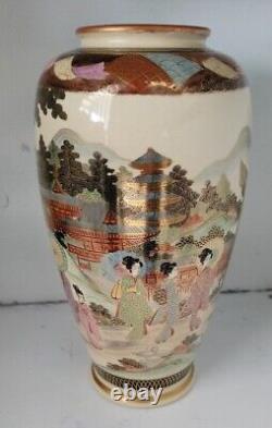 Antique Japanese Satsuma vase Meiji period pagoda mountain