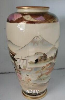 Antique Japanese Satsuma vase Meiji period pagoda mountain