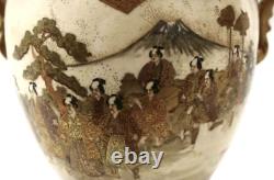 Antique Japanese Vase Satsuma Koro 2 Meiji Shimazu Period Mon Seal Label Rare 20