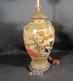 Antique Meiji Japanese Satsuma Dragon Samurai Vase Table Lamp Hand Painted 23