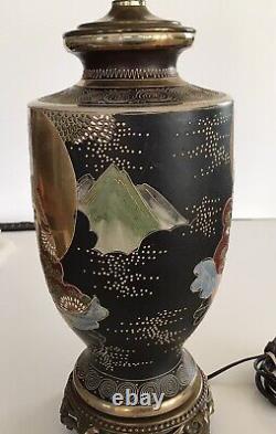Antique Meiji Japanese Satsuma Vase Table Lamp Hand Painted Signed 27 Tall