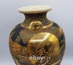 Antique Meiji Period (1864-1912) Large 12H Japanese Satsuma Pottery Vase