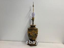 Antique Meiji Period Japanese Satsuma Gilt Enamel Converted Lamp with Figures Dec