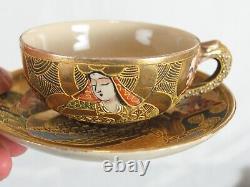 Antique Meiji Period Japanese Satsuma Moriage Dragonware Tea Set Immortals
