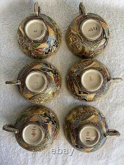 Antique Meiji Period Japanese Satsuma Moriage Dragonware Tea Set Immortals 18
