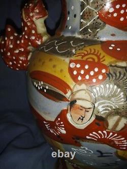 Antique Meiji Period Japanese Satsuma Pottery Dragons Lidded Art Vase Signed