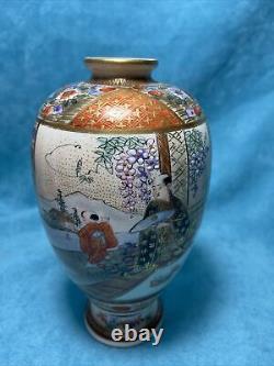 Antique Meiji Taisho Period Japanese Satsuma 6 Urn Vase with Moriage details
