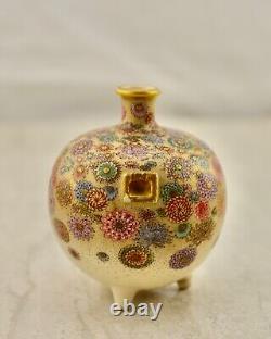 Antique Meiji-period Japanese Satsuma miniature millefleurs vase by Kinkozan