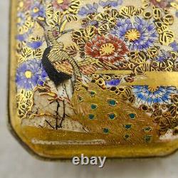 Antique Meiji-period Japanese Satsuma painted Peacock & Floral buckle signed