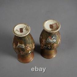 Antique Pair Japanese Meiji Satsuma 1000 Faces Porcelain Vases Circa 1900