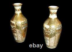 Antique Rare Museum Japanese Meiji Pair Miniature Satsuma Porcelain Vases Signed