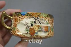 Antique Satsuma Meiji Hand Painted Japanese Aesthetic Style Tea Cup & Saucer