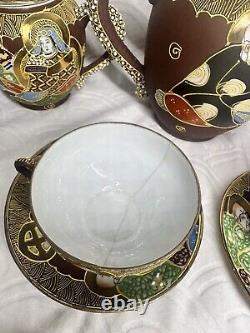 Antique tea set Japanese Meiji Period SATSUMA Pottery. Marked