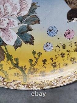 Big 18inch Antique Japanese Meiji Charger Plate Birds & Flower Satsuma Oriental