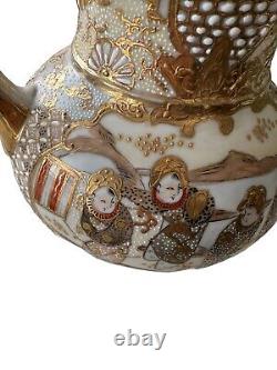ESTATE 1800's Japanese Satsuma Hand Painted Porcelain Pitcher Vase Meiji Period