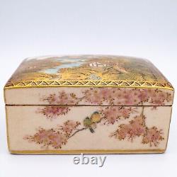 Fine Antique Japanese Satsuma Pottery Rectangular Box Meiji Taisho Era Marked