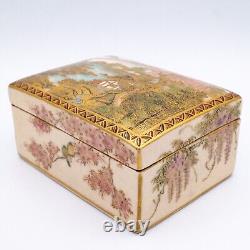 Fine Antique Japanese Satsuma Pottery Rectangular Box Meiji Taisho Era Marked