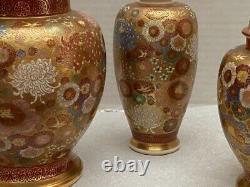 JAPANESE MEIJI SATSUMA THOUSAND FLOWER Urns Vase Rare 1000 flowers set 3