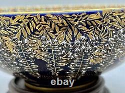 Japanese KANZAN Meiji Satsuma Cobalt Blue & Gold Thousand Butterflies Bowl Vase