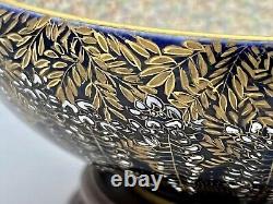 Japanese KANZAN Meiji Satsuma Cobalt Blue & Gold Thousand Butterflies Bowl Vase