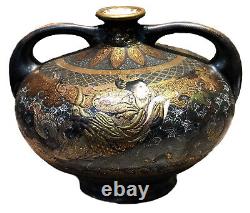 Japanese Kyoto Fuzan Satsuma Ware Double-Handled Vase, Meiji Period, ca. 1900