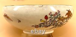 Japanese Meiji Satsuma Bowl With Butterflies & Floral Designs, Signed