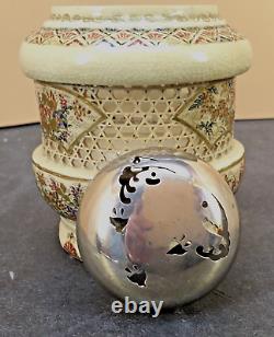 Japanese Meiji Satsuma Jar with Silver Pierced Lid, Signed