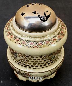 Japanese Meiji Satsuma Jar with Silver Pierced Lid, Signed