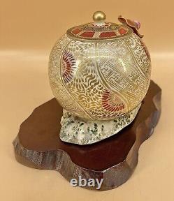 Japanese Meiji Satsuma Lidded Jar With Okimono Of A Boy & Dog, Signed