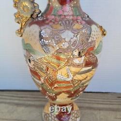 Japanese Meiji Satsuma Moriage Painted Vase Urn Vintage Antique Samurai Repair