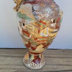 Japanese Meiji Satsuma Moriage Painted Vase Urn Vintage Antique Samurai Repair