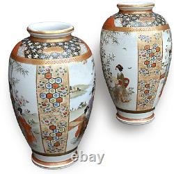 Japanese Meiji Satsuma Pair of Large Vases SUPERB QUALITY by RYUUN FUZAN 25cm H