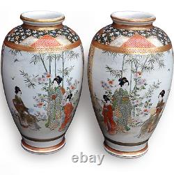 Japanese Meiji Satsuma Pair of Large Vases SUPERB QUALITY by RYUUN FUZAN 25cm H