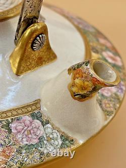 Japanese Meiji Satsuma Teapot With Silver Handle By Kinkozan