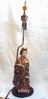 Japanese Vintage Gold Gilt Satsuma Kutani Meiji Period Large Geisha Figure Lamp